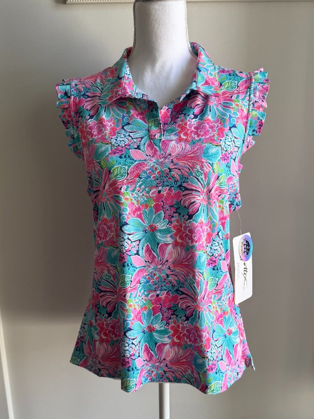 NWT Gottex Floral Collared Polo, UPF 50+